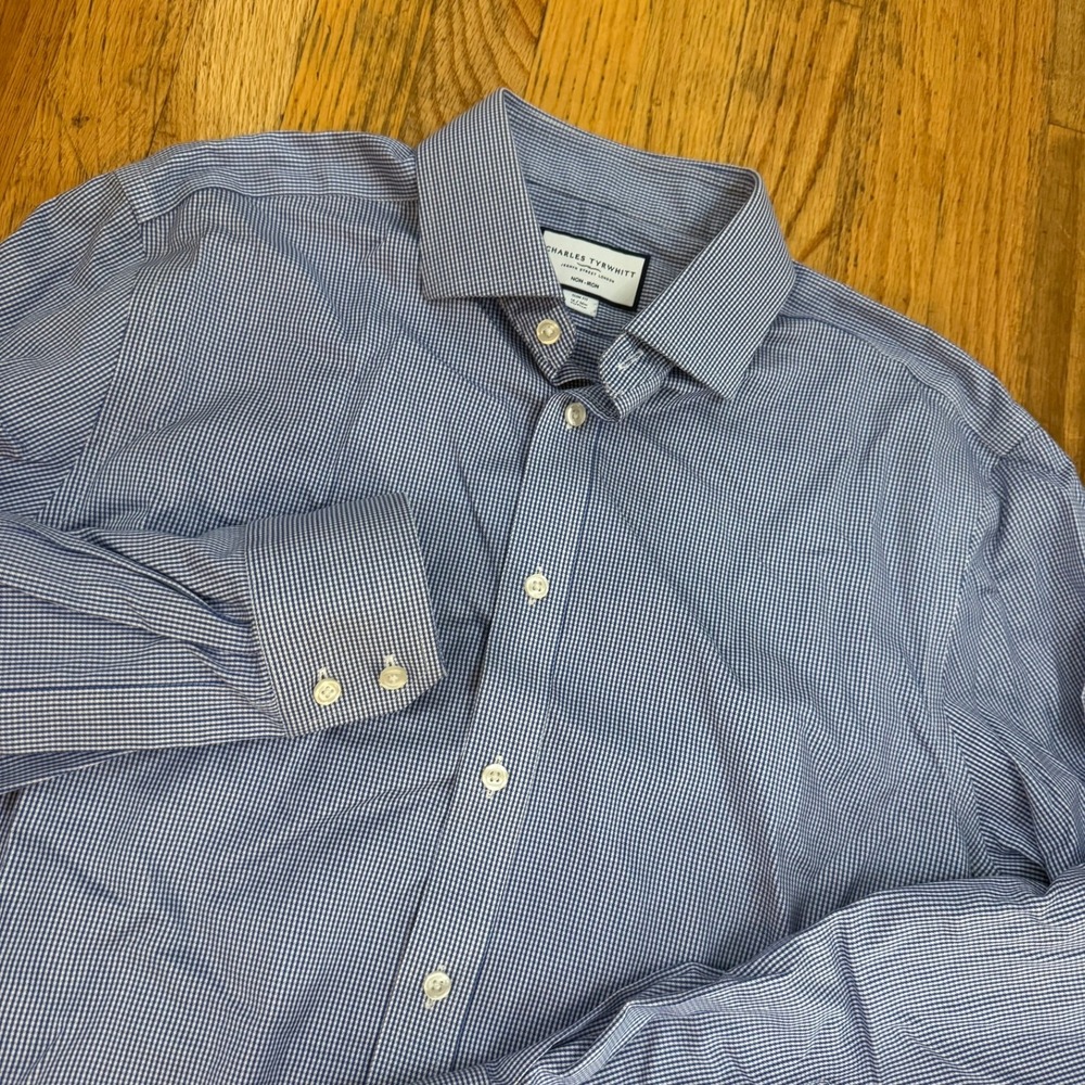 Charles Tyrwhitt Mens Dress Shirt Size 16/41 Royal Blue Puppytooth Twill